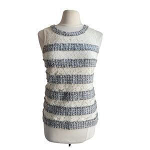 J. CREW Tank Womens Sz Small Cream Lace Twill Stripe Preppy
